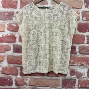 Chicos Top Women's Large 2 Cream Boho Floral Chic Embroidered Lace Popover Shirt